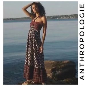 Anthropologie Zosime Halter Maxi Dress size 0 Black Brown Abstract Print
